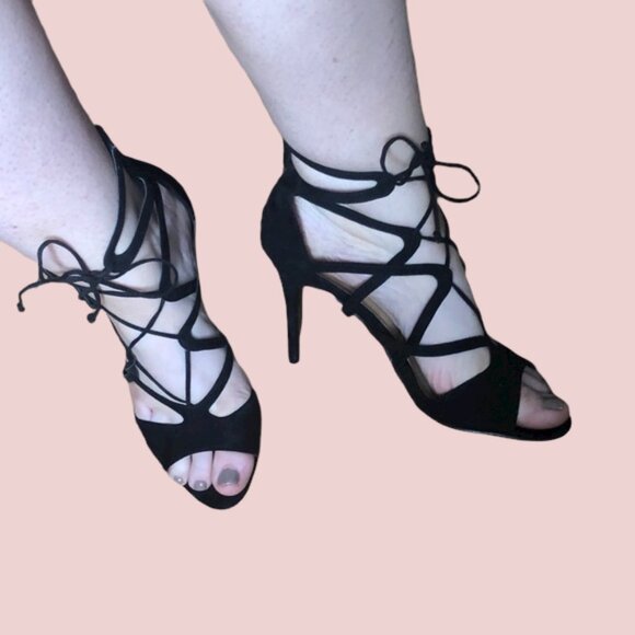 Shoe Dazzle Lace Up 4 inch Black Pumps size 10 - Picture 1 of 4